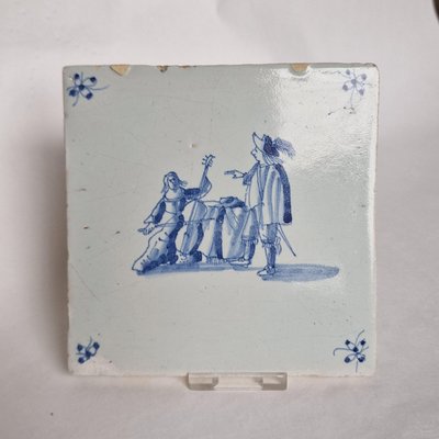 Dutch Delft Tile with Bass Player by Pytter Grauda, Harlingen, Friesland, 1630-BXK-2026857