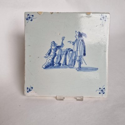 Dutch Delft Tile with Bass Player by Pytter Grauda, Harlingen, Friesland, 1630-BXK-2026857