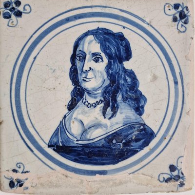 Dutch Delft Tile with Portrait of Amalia Van Solms, 1600s-BXK-2026868