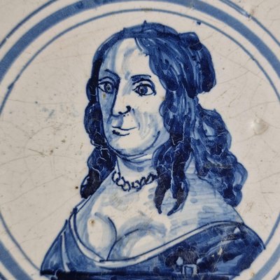 Dutch Delft Tile with Portrait of Amalia Van Solms, 1600s-BXK-2026868