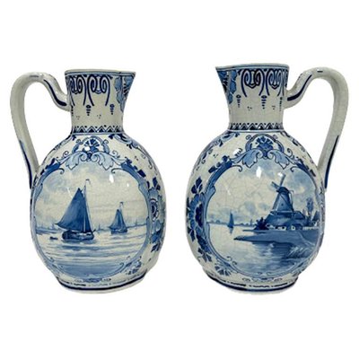 Dutch Delftware Oval Lobed Jugs with Handles from Porceleyne Fles, 1894, Set of 2-UCH-1224317