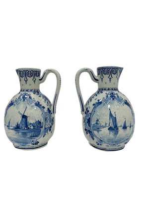 Dutch Delftware Oval Lobed Jugs with Handles from Porceleyne Fles, 1894, Set of 2-UCH-1224317