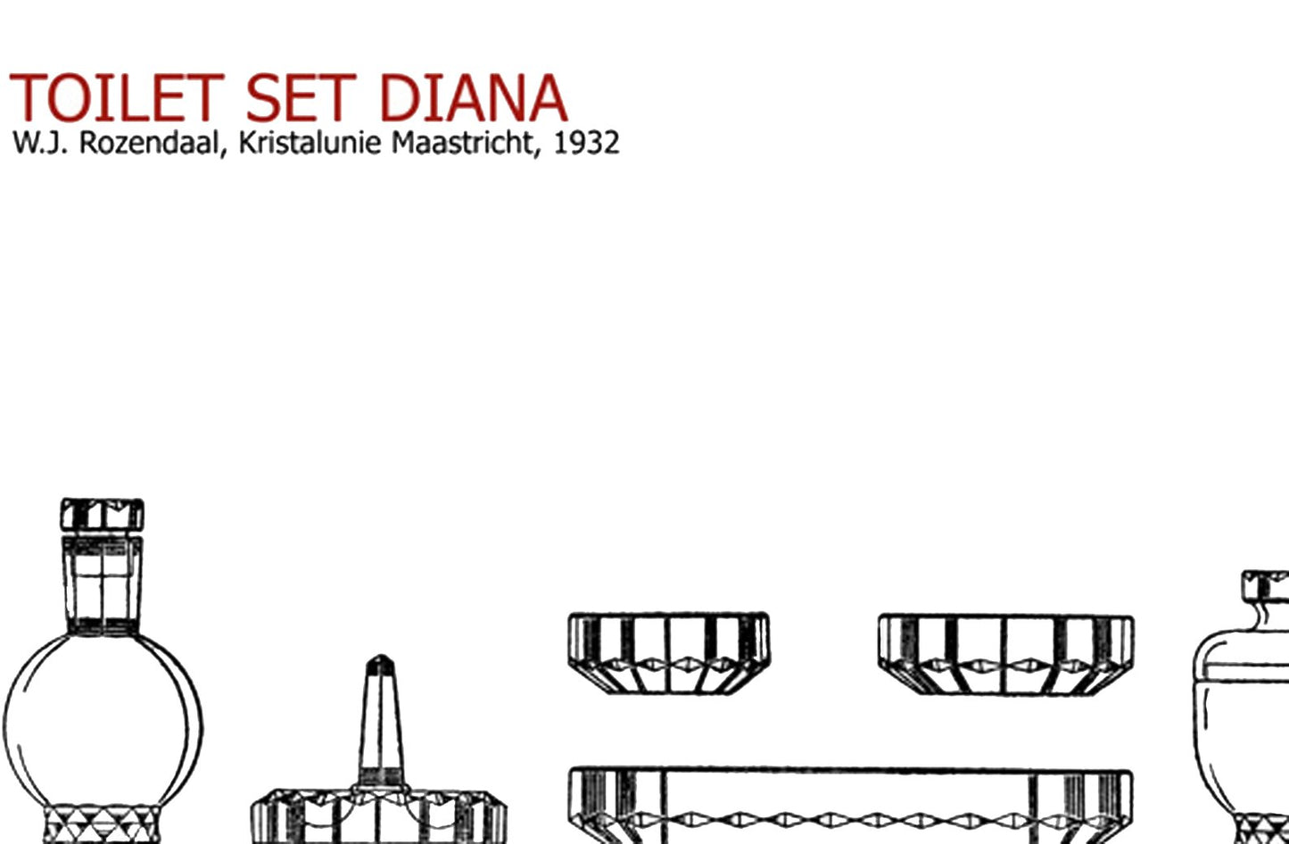 Dutch Diana Vanity Set by W.J. Rozendaal for Kristalunie, 1932, Set of 6