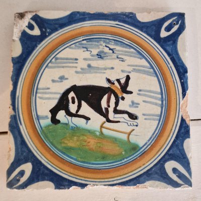 Dutch Dog with Collar Tile from Delft, 1580s-BXK-2026771