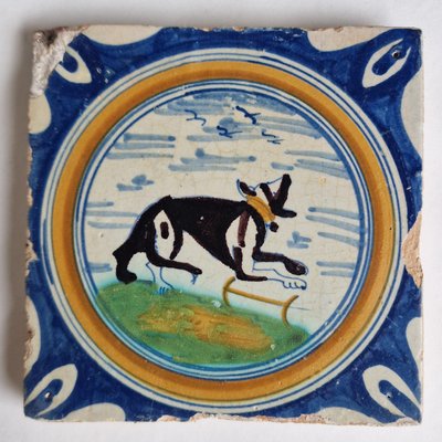 Dutch Dog with Collar Tile from Delft, 1580s-BXK-2026771