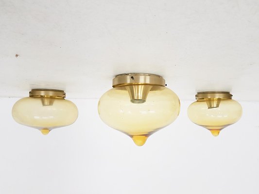 Dutch Glass Ceiling Lamps from Dijkstra, 1950s, Set of 3-ZO-633549