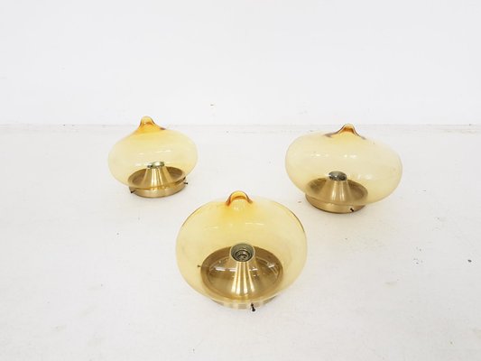 Dutch Glass Ceiling Lamps from Dijkstra, 1950s, Set of 3-ZO-633549