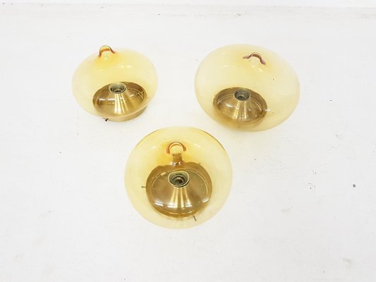 Dutch Glass Ceiling Lamps from Dijkstra, 1950s, Set of 3-ZO-633549