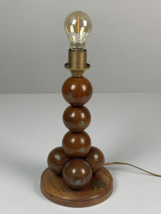 Dutch Handcrafted Commemorative Wooden Sphere Ball Table Lamp, 1976