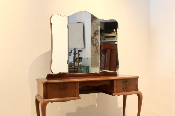 Dutch Mahogany Dressing Table with Mirror, 1950s-MO-712136