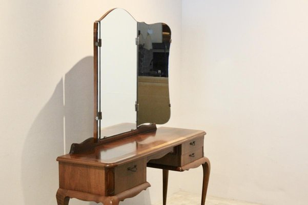 Dutch Mahogany Dressing Table with Mirror, 1950s-MO-712136