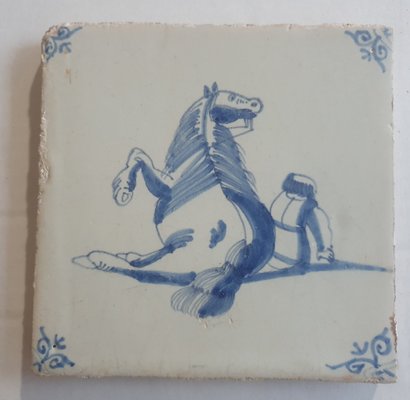 Dutch Man Under Falling Horse Tile from Delft, 1620s-BXK-2026747