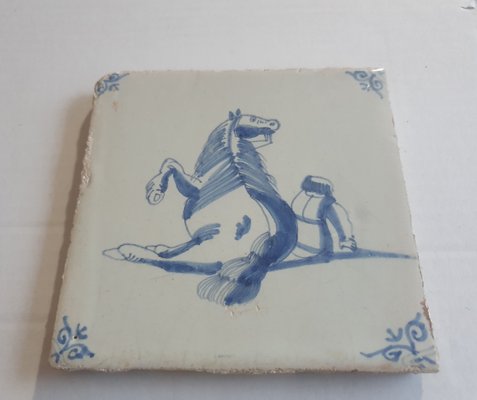 Dutch Man Under Falling Horse Tile from Delft, 1620s-BXK-2026747