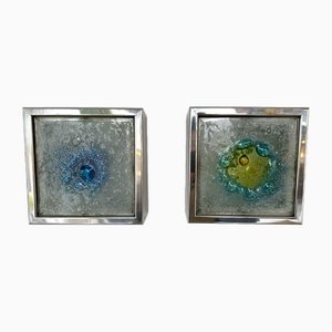 Dutch Metal Chrome Box Sconces in Bubble Glass from Raak, 1970s, Set of 2-FUE-1816188