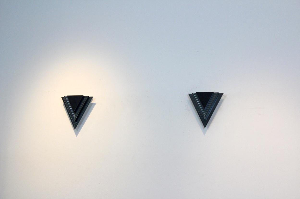 Dutch Modern Glass & Steel Triangular Wall Sconces, Set of 2