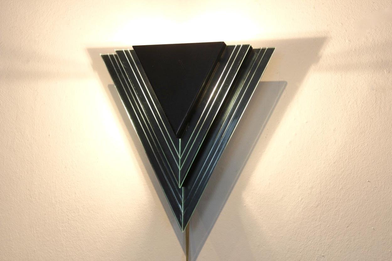 Dutch Modern Glass & Steel Triangular Wall Sconces, Set of 2