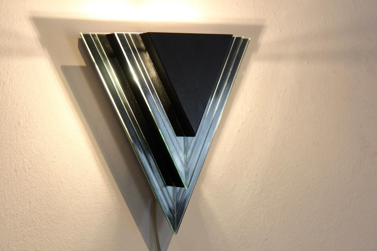 Dutch Modern Glass & Steel Triangular Wall Sconces, Set of 2