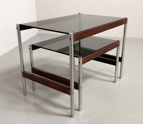 Dutch Nesting Tables in Smoked Glass Top, Wenge & Chrome from Fristho, 1960s, Set of 2-IXC-1430684