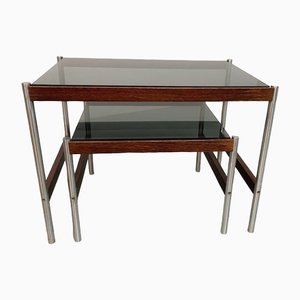 Dutch Nesting Tables in Smoked Glass Top, Wenge & Chrome from Fristho, 1960s, Set of 2-IXC-1430684