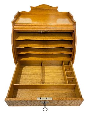 Dutch Oak Desk Letter Cabinet with Round Sliding Top-UCH-1284828