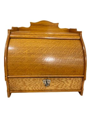 Dutch Oak Desk Letter Cabinet with Round Sliding Top-UCH-1284828