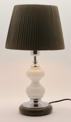 Dutch Opaline Table Lamp with Ball-Stem and Chrome Details and White Black Base-MJY-1148804