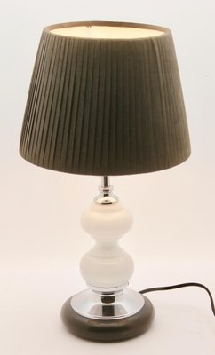 Dutch Opaline Table Lamp with Ball-Stem and Chrome Details and White Black Base-MJY-1148804