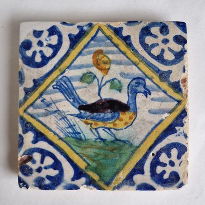 Dutch Peacock Square Tile from Delft, 1600s-BXK-2026759