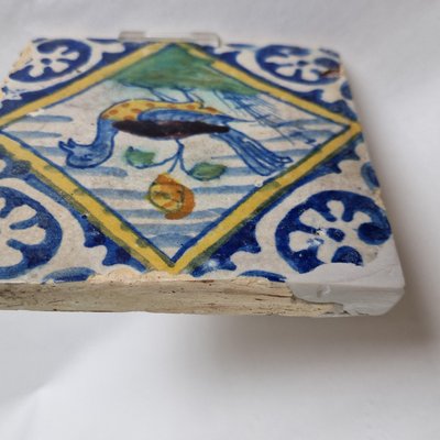 Dutch Peacock Square Tile from Delft, 1600s-BXK-2026759