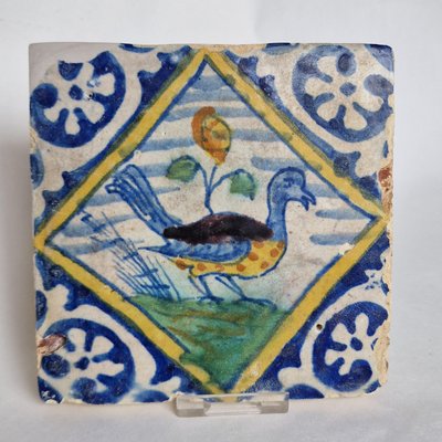 Dutch Peacock Square Tile from Delft, 1600s-BXK-2026759