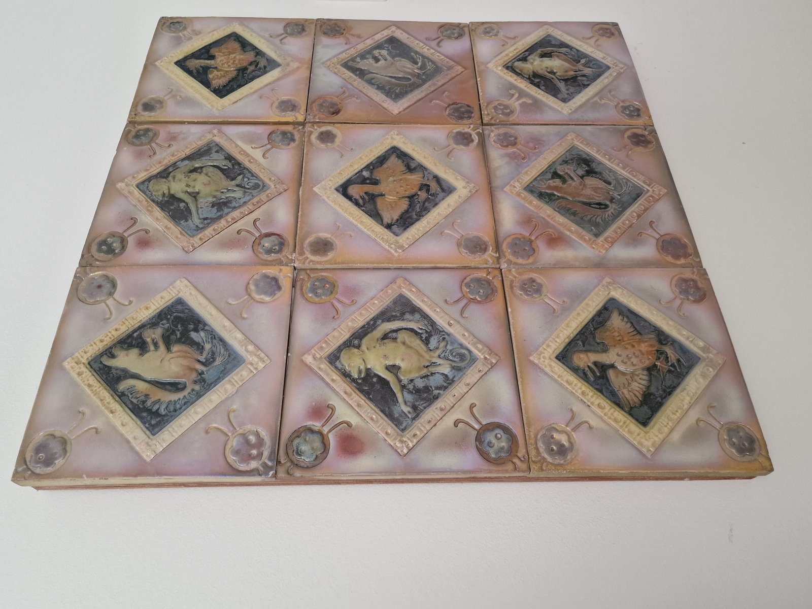 Dutch Polychrome Luster Glazed Art Work by C.J. Lanooy, 1907, Set of 9