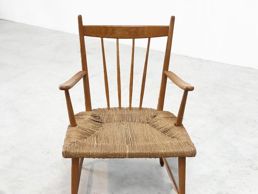 Dutch Rattan and Oak Lounge Easy Chair, 1960s-XLH-1778326