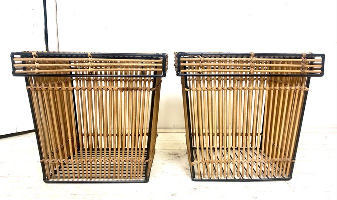 Dutch Rattan and Steel Storage Baskets by Dirk Van Sliedregt Attr. For Rohé, 1960s, Set of 2-WZZ-974030