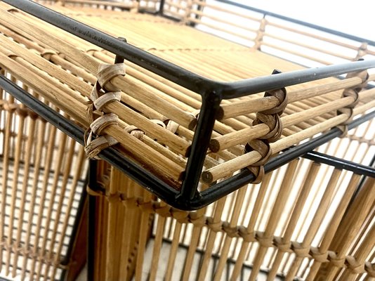 Dutch Rattan and Steel Storage Baskets by Dirk Van Sliedregt Attr. For Rohé, 1960s, Set of 2-WZZ-974030