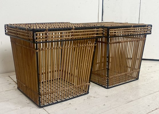 Dutch Rattan and Steel Storage Baskets by Dirk Van Sliedregt Attr. For Rohé, 1960s, Set of 2-WZZ-974030