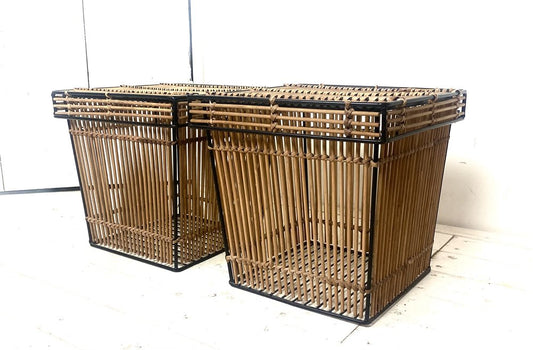 Dutch Rattan and Steel Storage Baskets by Dirk Van Sliedregt Attr. For Rohé, 1960s, Set of 2