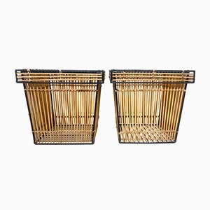 Dutch Rattan and Steel Storage Baskets by Dirk Van Sliedregt Attr. For Rohé, 1960s, Set of 2-WZZ-974030