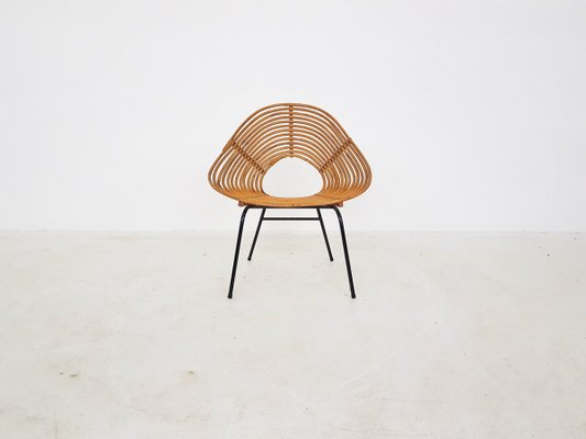 Dutch Rattan Lounge Chair from Rohe Noordwolde, 1950s-ZO-614424