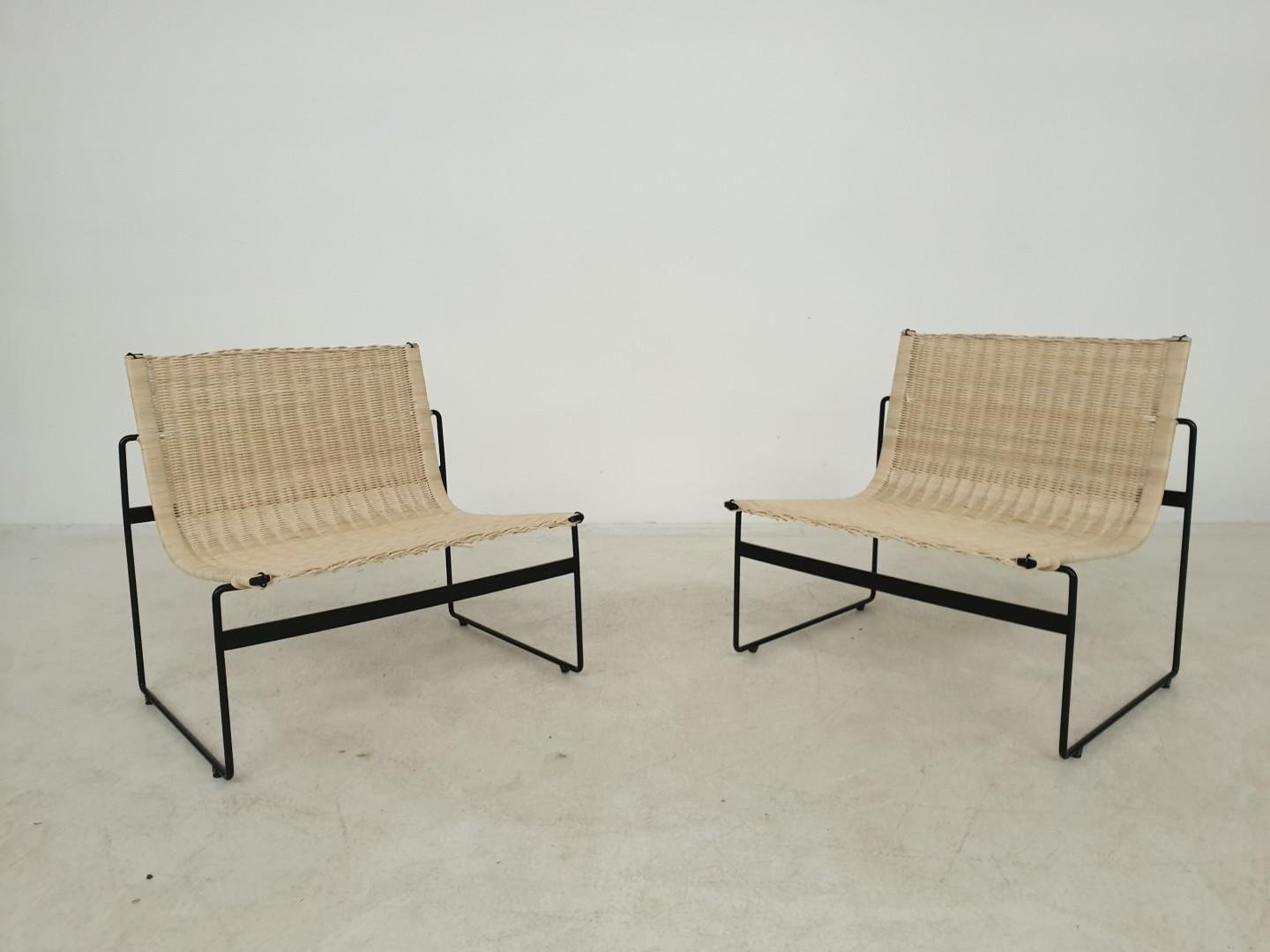 Dutch Rattan Lounge Chairs by Gregorio Vicente Cortes & Luis Onsurbe for Metz and Co, 1960s, Set of 2