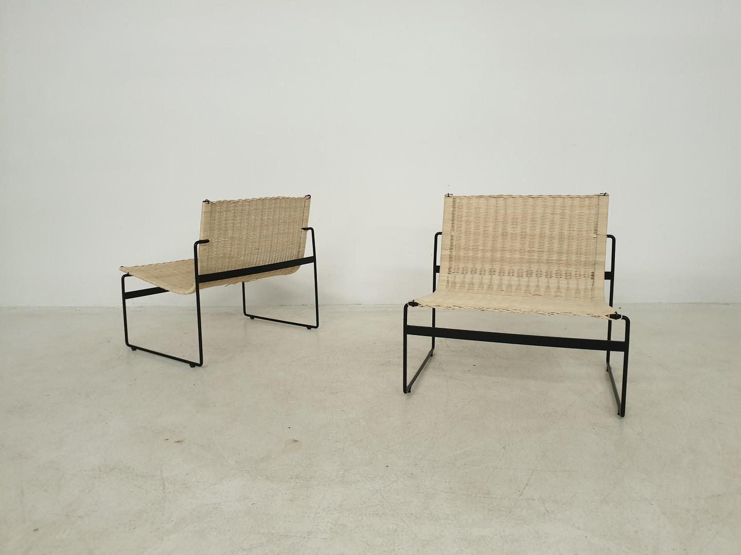 Dutch Rattan Lounge Chairs by Gregorio Vicente Cortes & Luis Onsurbe for Metz and Co, 1960s, Set of 2