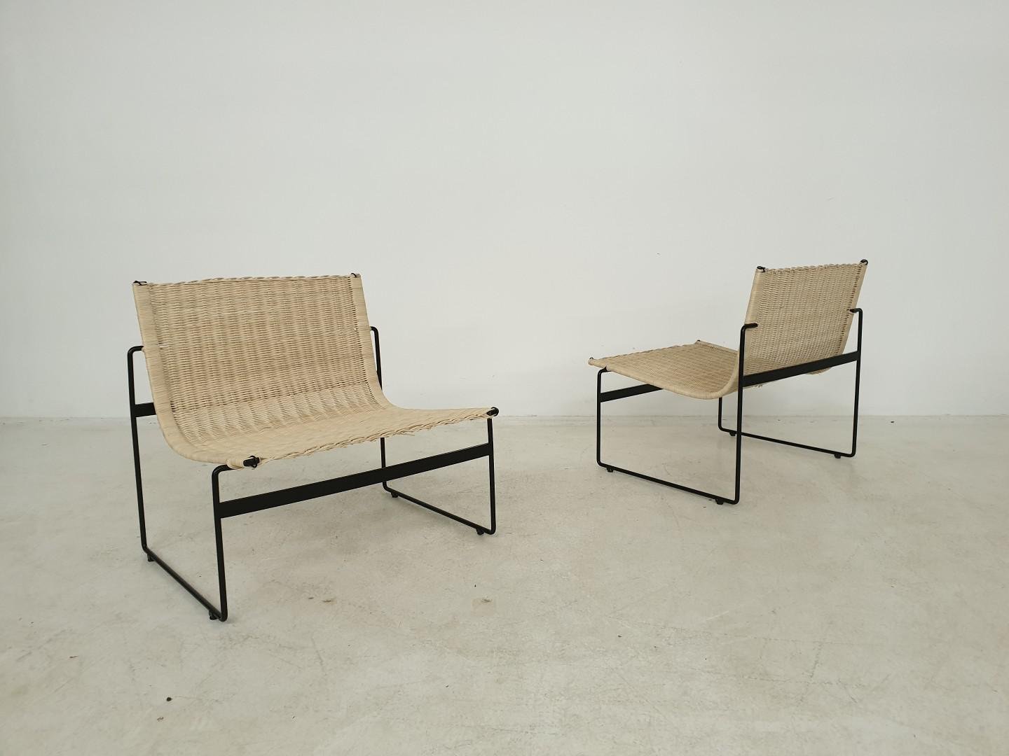 Dutch Rattan Lounge Chairs by Gregorio Vicente Cortes & Luis Onsurbe for Metz and Co, 1960s, Set of 2