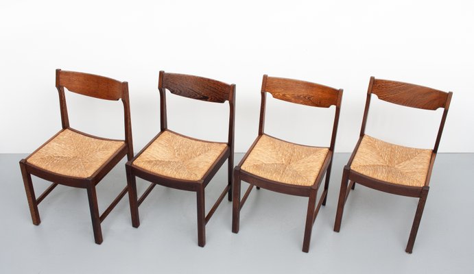 Dutch Rattan Wengé Dining Chairs, 1960s, Set of 4-GCG-963235