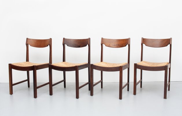 Dutch Rattan Wengé Dining Chairs, 1960s, Set of 4-GCG-963235