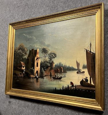 Dutch School Artist, Lake Landscape, 1800s, Oil on Canvas, Framed-MWB-1789152