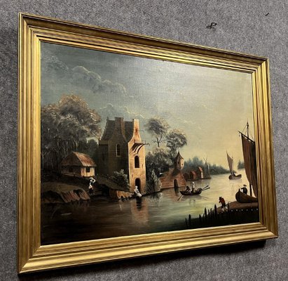 Dutch School Artist, Lake Landscape, 1800s, Oil on Canvas, Framed-MWB-1789152