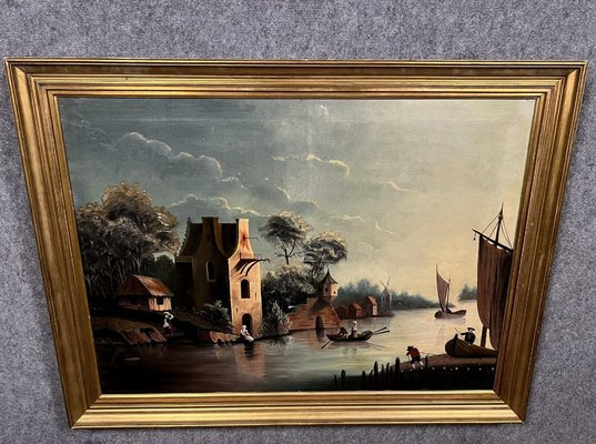 Dutch School Artist, Lake Landscape, 1800s, Oil on Canvas, Framed-MWB-1789152