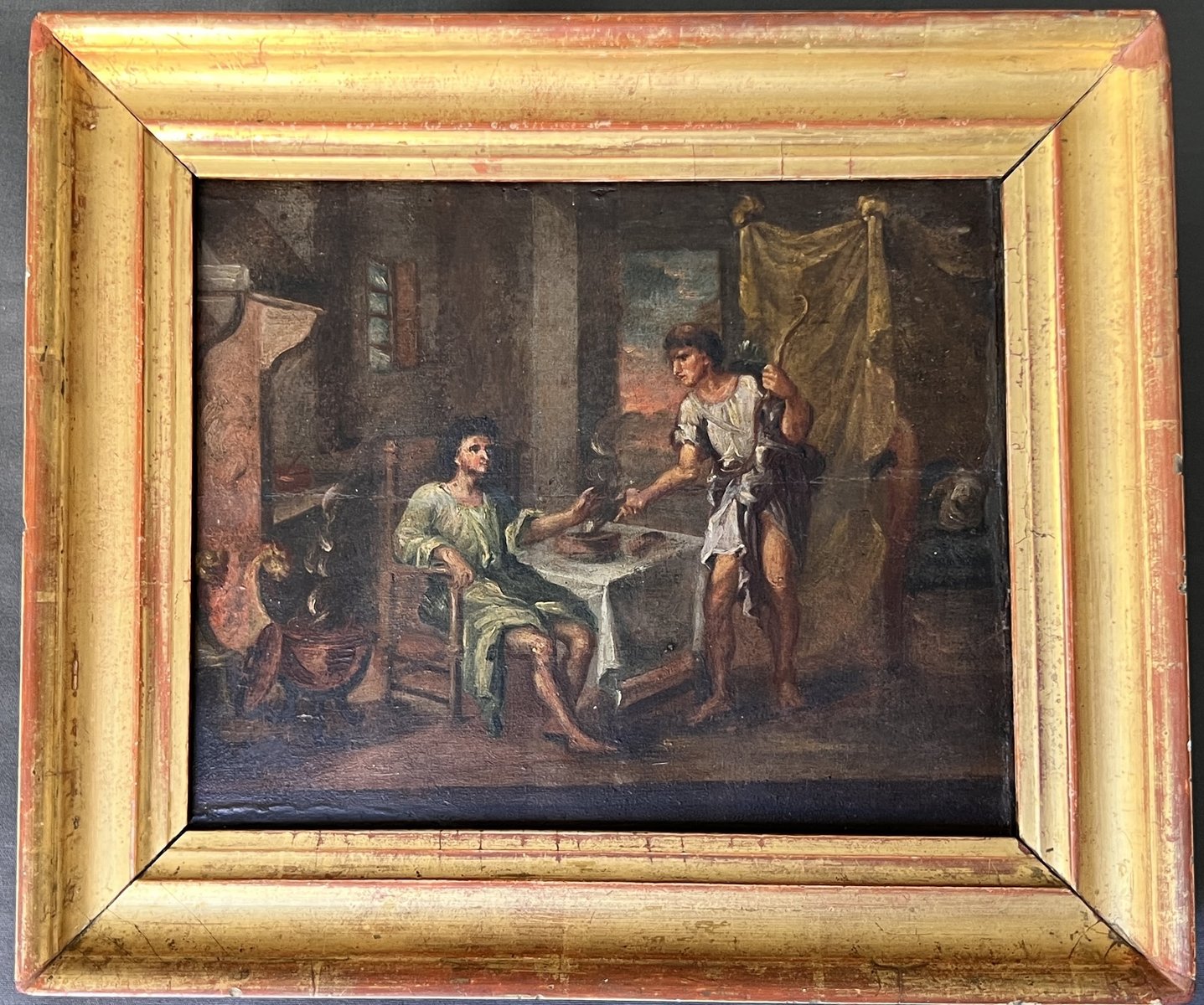 Dutch School Artist, Shepherds Talking, Oil on Panel, 1700s, Framed