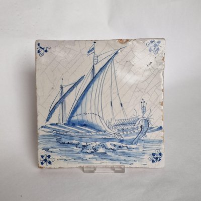 Dutch Ship Boat Shipping Scene Tile from Delft, 1620s-BXK-2026844