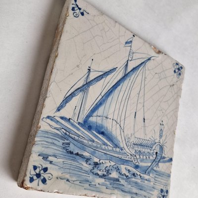 Dutch Ship Boat Shipping Scene Tile from Delft, 1620s-BXK-2026844