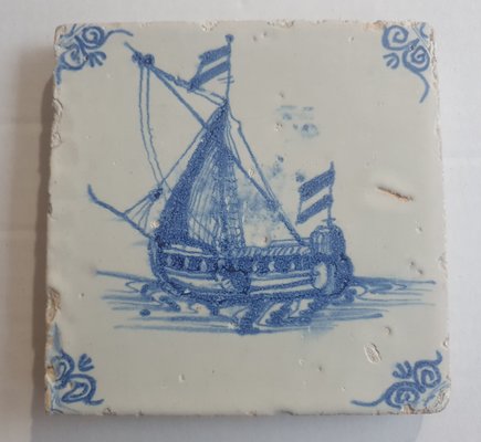 Dutch Ship Boat Tile from Delft, 1635-BXK-2026721